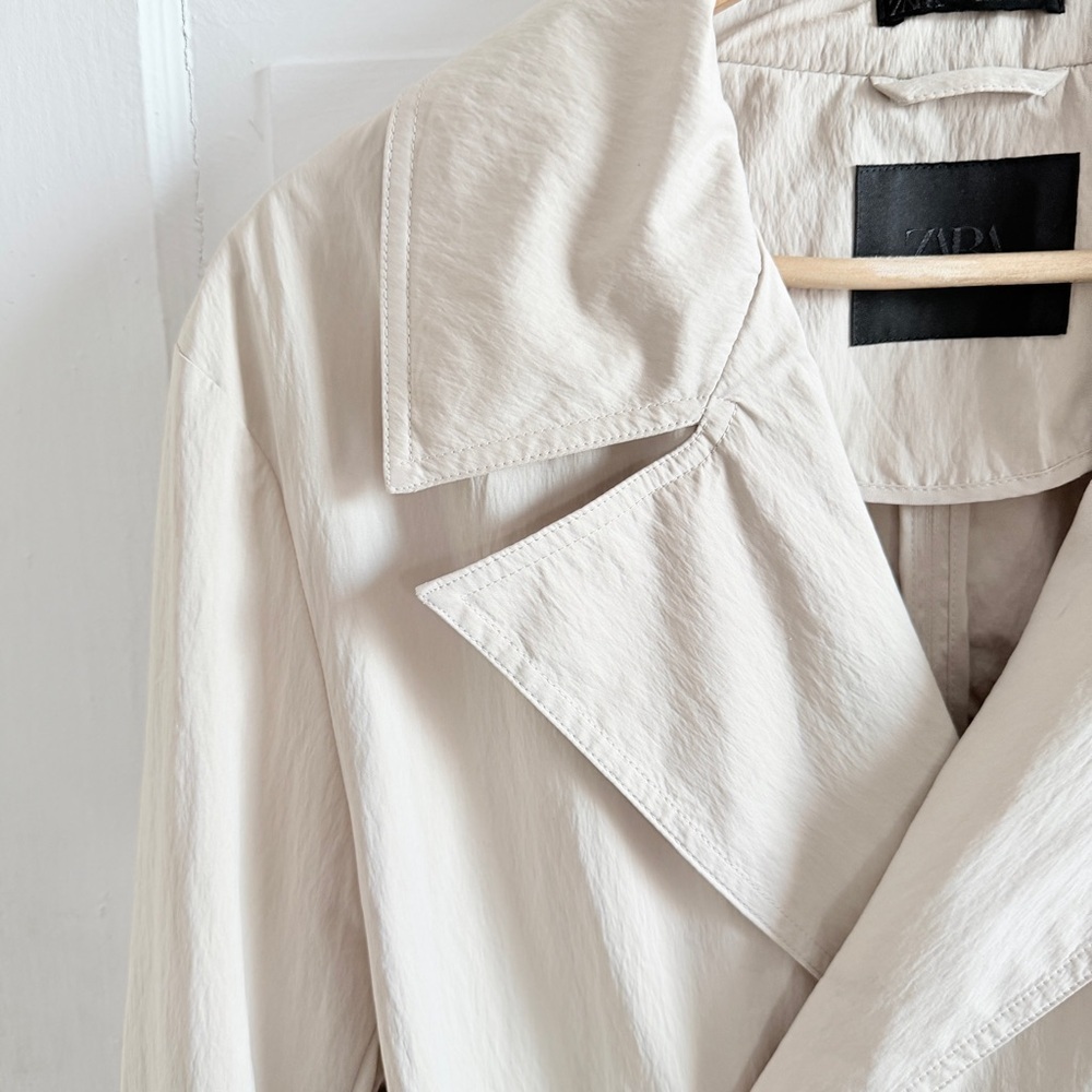 Zara Men's Oversized Fit Trench Coat Crinkle Tan Lightweight NWT S-M Size - Picture 12 of 14